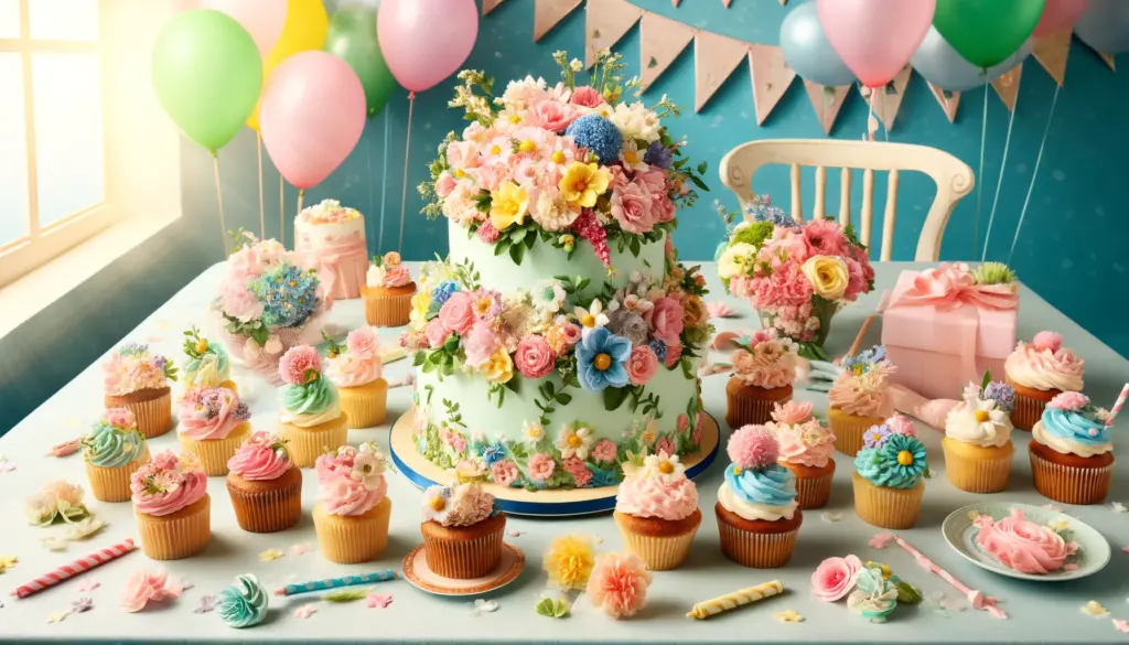 birthday cake and flowers