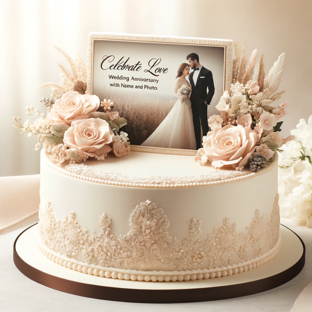 Celebrate Love Wedding Anniversary Cake with Name and Photo